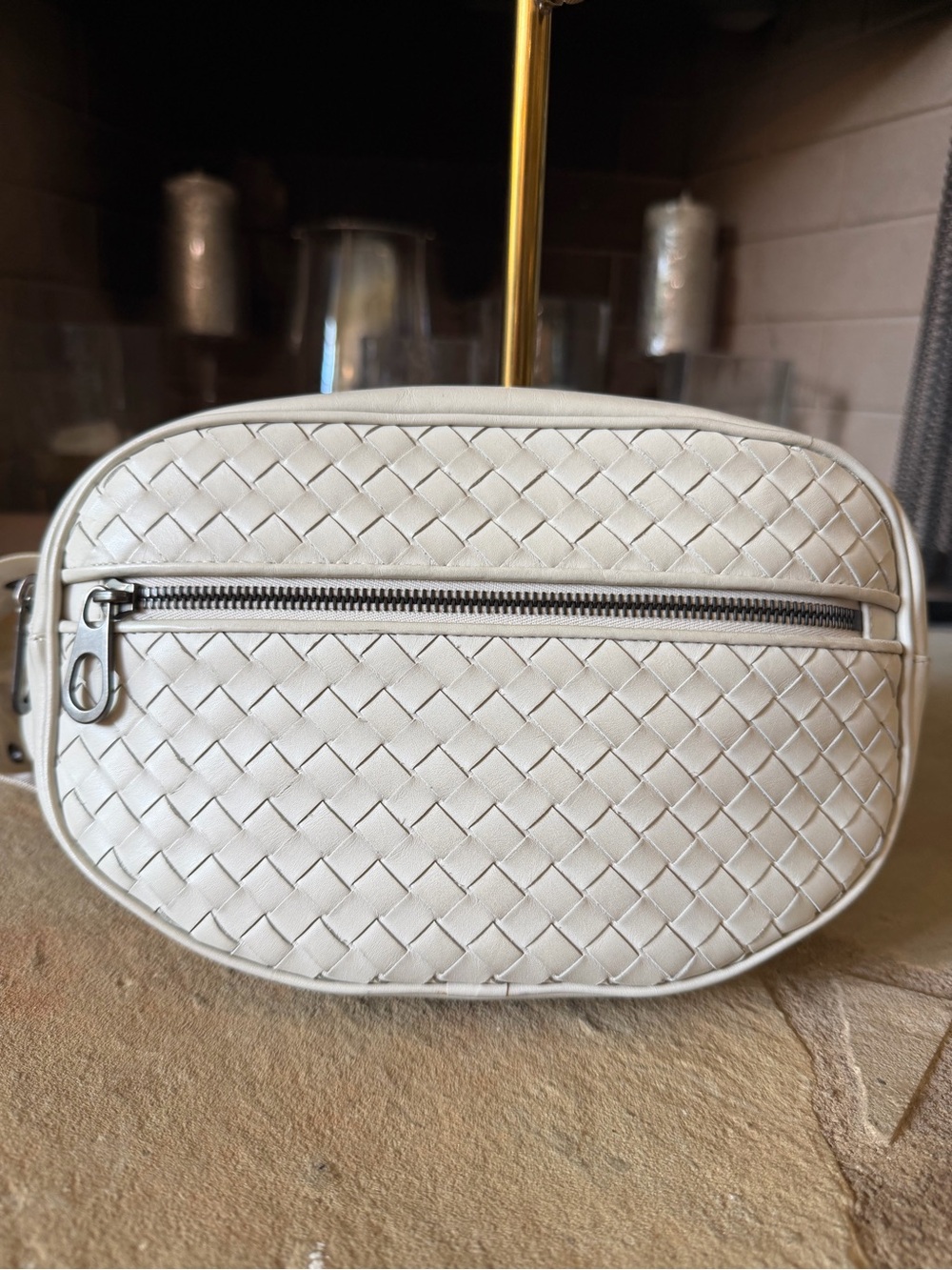Bottega Veneta White Intrecciato Leather Crossbody Bag